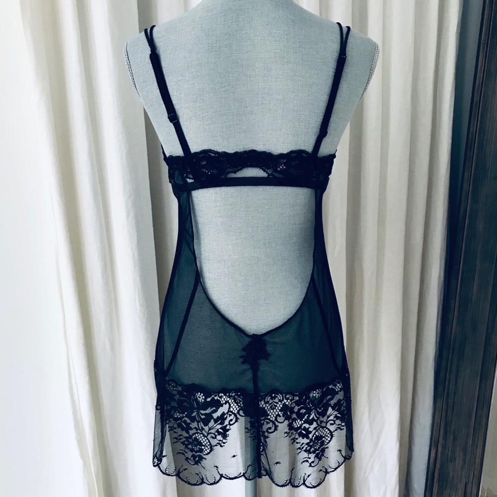 La Perla Slip Dress in black embroidered tulle .